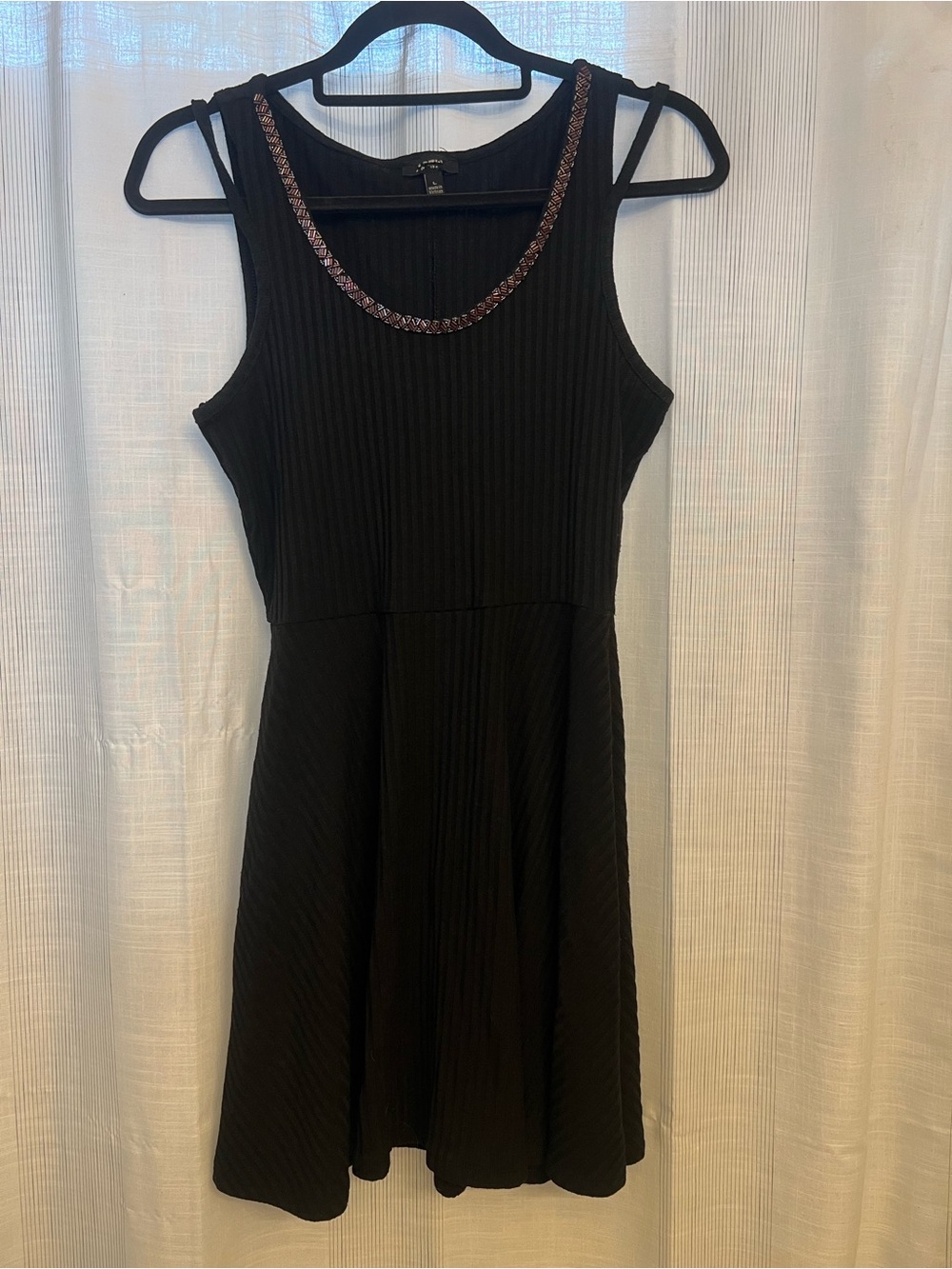 Gorgeous boho black dress with beaded neckline!